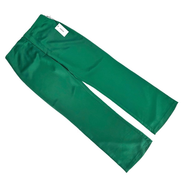 Jason Wu NWT Emerald Green Satin Wide Leg High Rise No Waistband Trousers, 2 - Picture 1 of 15